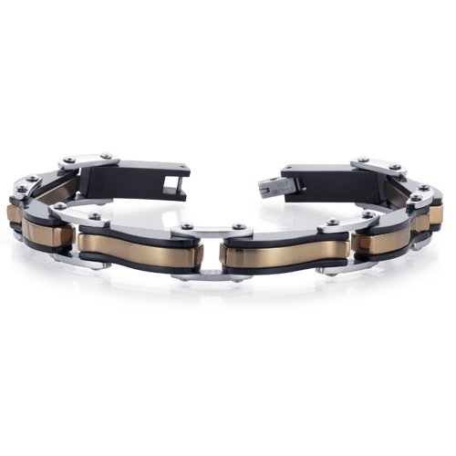 Smooth and Stylish: Mens Rose Plated Stainless Steel and Black Ceramic Link Bracelet
