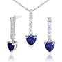 Debonair Style 3.75 carats Heart Shape Created Blue Sapphire Pendant Earrings Set in Sterling Silver