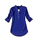 Coromose Women V-neck Chiffon Long Sleeve Shirt Blouse (M, Blue)