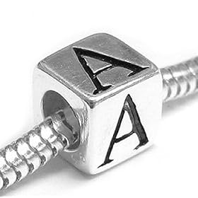 Sterling Silver Dice Cube Letter ''A'' Bead Charm For Pandora Troll Biagi Chamilia