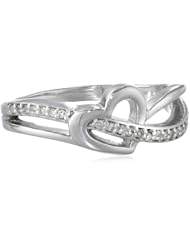 Sterling Silver Diamond (0.11cttw, I-J Color, I1-I2 Clarity) Double Slant Heart Ring