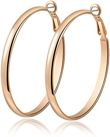 Hitaocity Fashion Jelwelry Gold Plated Simple Glossy 50MM Wide Hoop Earrings