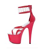 7 Inch High Platform Cuff Sandals Open Toe Clear Straps Black Silver Red