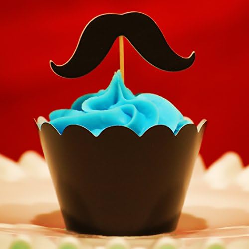 Mustache Party Cupcake Wrappers | Set of 12 Wrappers & Toppers & Assembles in Seconds | the Perfect Decoration for Your Hipster & Indie Party