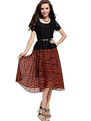 A-line Tea Length Lace Scoop Neck Chiffon Prom Dress 