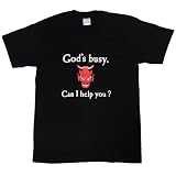 ジョークTシャツ God's busy Can I help you? god