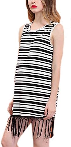 Joygown Sexy Tassels Sleeveless Maternity Dress Black and White Stripes One Size