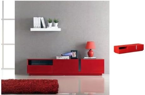 J &amp; M Furniture TV 027R TV Stand - Dark Oak Plus Red High Gloss