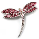 Classic Pink Swarovski Crystal Dragonfly Brooch (Silver Tone)