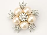 Faux Pearl Clear Crystal Rhinestone Bridal Floral Costume Silver Tone Pin Brooch