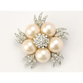 White Pearl Colored Bead Rhinestone Fashion Brooch Pin