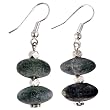 EXP Handmade Green Serpentine Dangle Earrings With Faceted Silver Beads