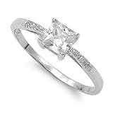 .925 Sterling Silver Engagement Ring with Princess and Round Cut CZ Stone Combination, 0.75 Carat Total Weight, Designed with Top Quality Diamond Colored Cubic Zirconia, Free Shipping, Sale Price Offer, Comes with Free Special Gift Pouch and Box