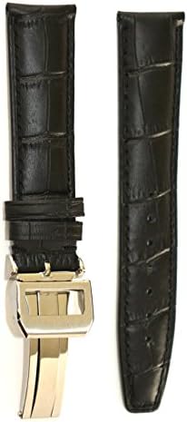 20mm Black Alligator-Style Genuine Leather Band Strap w/Clasp Replacement for IWC, Tissot