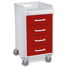 TrippNT 51081 HDPE/ABS Compact Cart, Front Locking, 15" Width x 27" Height x 17" Depth, 4 Drawers, Cherry Red