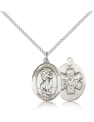 .925 Sterling Silver Saint St. Christopher / Emt Medal Pendant 3/4 x 1/2 Inches Travelers/Motorists-8022- Comes with a .925 Sterling Silver Lite Curb Chain Neckace And a Black velvet Box
