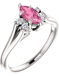 14K White Gold 8.00x4.00mm Marquise Cut Chatham Created Pink Sapphire and Diamond Ring -- LIFETIME WARRANTY