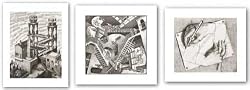 Drawing Hands, Waterfall, and Relativity Set by M.C. Escher 7.75"x9.25" Art Print Poster