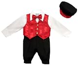 New 5 PC Boys Red Satin Striped Knickers Outfit with Hat ~ Christmas Holiday