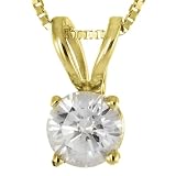 10k Yellow Gold Round Diamond Solitaire Pendant (1/4 cttw, I-J Color, I2-I3 Clarity), 18"