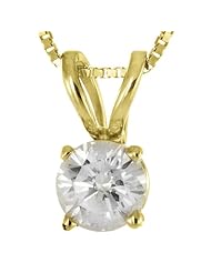 10k Yellow Gold Round Diamond Solitaire Pendant Necklace (1/10 cttw, I-J Color, I2-I3 Clarity), 18"