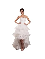 A-line High-Low-Hem Sweetheart Organza Backless Ruched Lace  Wedding Dress  With Ruffles