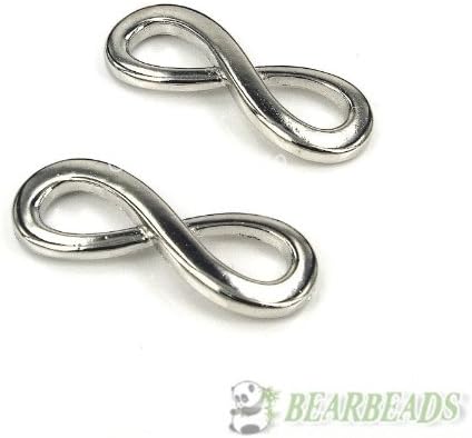 20Pcs Nickel Tone Curved Side Ways Smooth Metal Infinity Bracelet Connector Charm Beads ~Jewelry Making Supplies~