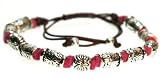 Pink Leather Bracelet, Bali Style Silver Beads, Adjustable 5 Inch to 8 Inch Bracelet