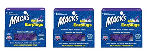 Mack's AquaBlock Earplugs - Purple (2 pair) Pack of 3