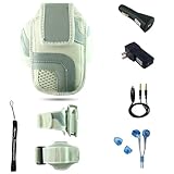 White Adjustable Deluxe Sportband / Workout Armband with Adaptable Neck Str ....