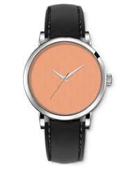 SPRAWL Aanalog Fashion Series Silver Ladies Watches of Genuine Black Leather Strap,Unique Wrist Watch for Women Girls Designed with Light orange background