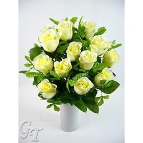Artificial Silk Flower 18 Heads Rose Bud Bush (Cream) from GT Decorations