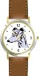 Greyhound Dog - WATCHBUDDY&reg; DELUXE TWO-TONE THEME WATCH - Arabic Numbers - Brown Leather Strap-Women's Size-Small