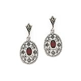 Sterling Silver Marcasite and Garnet Dangle Earrings