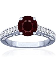 Platinum Round Cut Ruby Ring With Sidestones