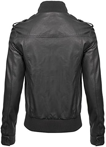 MBJ Mens Everyday Faux Leather Bomber Jacket L BLACK