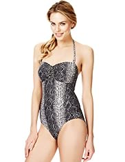 Autograph Jewel Embellished Faux Snakeskin Print Bandeau Swimsuit