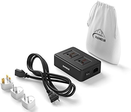 RoMeh WorldWide Travel Adapter Power Socket Surge Protector Home/Office 2-AC Outlets + 4 USB Outlets(5A Max) with Interchangeable Worldwide Adapter UK/AU/EU Plugs - FREE Carrying Bag
