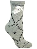 Malteepoo Gray Ultra Lightweight Cotton Crew Socks (One Size Fits Most) Made in USA