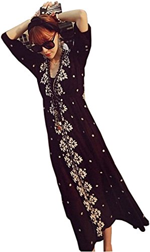 ワンピース コットン ロングスカート ドット 花柄 刺繍 シンプル キュート エレガンス カジュアル レディース 秋物 冬物 可愛いスカーフ付き R420