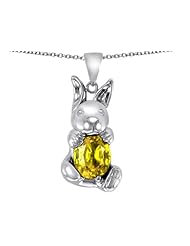 Original Star K (tm) Love Bunny Pendant With Simulated Citrine Oval 10x8mm in 925 Sterling Silver