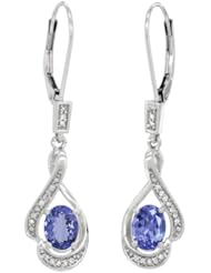 14K White Gold Natural Tanzanite Lever Back Earrings, 1 7/16 inch long