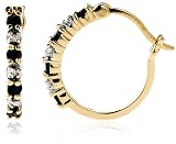 18k Yellow Gold Overlay Sterling Silver Sapphire & Diamond Accent Hoop Earrings