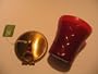 Red Cut Glass Votive Candle with Wreath Icon and Brass Lid