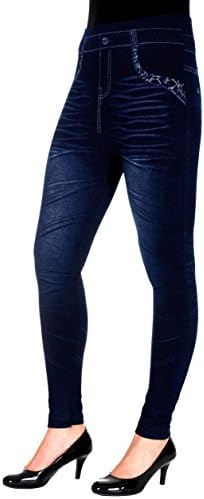 Women's Denim Jean Look Seamless Jeggings with Fashion Prints (DF-DNMLG-P1)