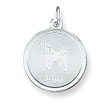 Sterling Silver Pug Disc Charm with 20 inch Sterling Silver Chain