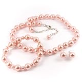 Light Pink 10mm Glass Pearl Necklace, Bracelet and Earring Set by Margot Townsend