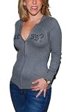 Guess Womens Rhinestone Hooded Zip Cardigan Sweatshirt Sweater Grey Black