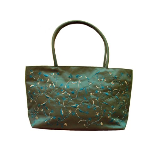 Floral Embroidered Silk Handbag