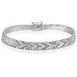 Sterling Silver Track Link Diamond Cut Bracelet 7